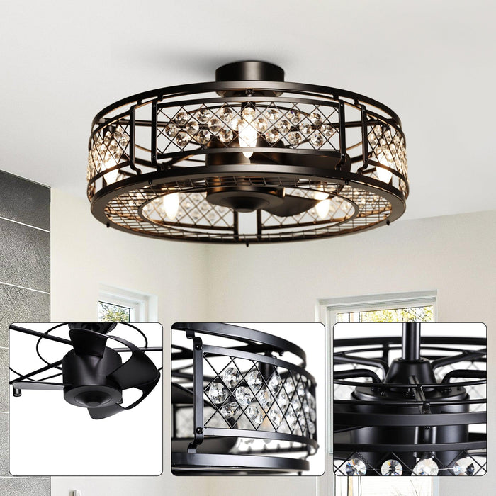 27" Wright Modern DC Motor Downrod Mount Reversible Crystal Ceiling Fan with Lighting and Remote Control - Sweatfully
