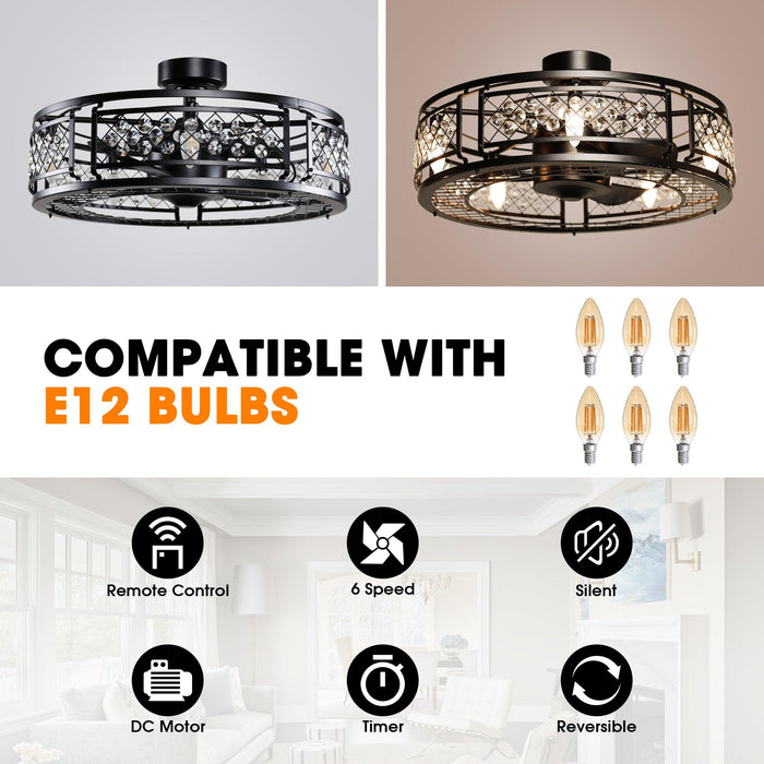 27" Wright Modern DC Motor Downrod Mount Reversible Crystal Ceiling Fan with Lighting and Remote Control - Sweatfully