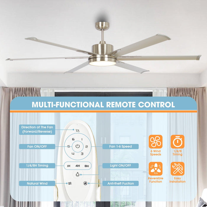 65 Inch Freda DC Motor Modern Downrod Ceiling Fan with LED Light and Remote Control - Sweatfully