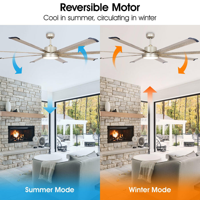 72" Bankston Modern Satin Nickel DC Motor Downrod Mount Ceiling Fan with LED Lighting and Remote Control - Sweatfully