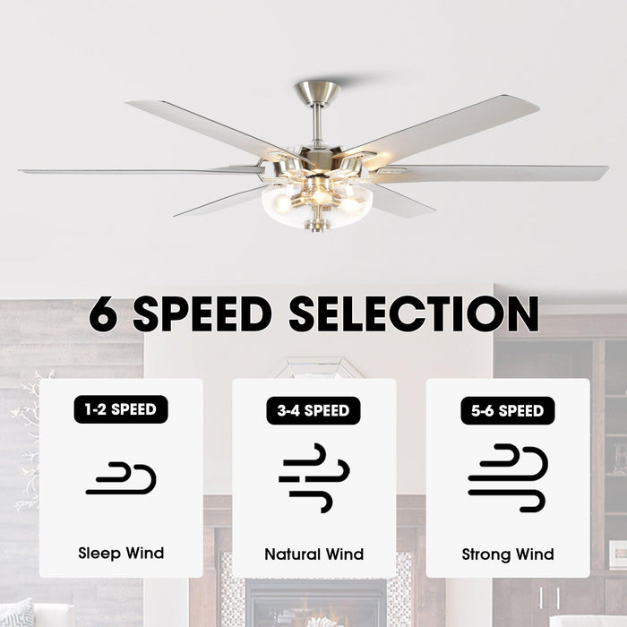 70" Modern Brushed Nickel DC Motor Downrod Mount Ceiling Fan with Lighting and Remote Control - Sweatfully