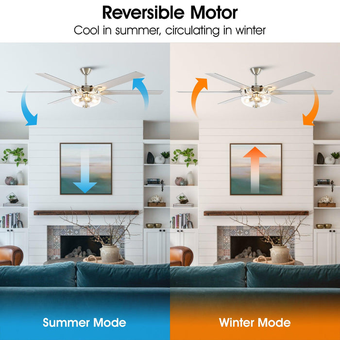 70" Modern Brushed Nickel DC Motor Downrod Mount Ceiling Fan with Lighting and Remote Control - Sweatfully