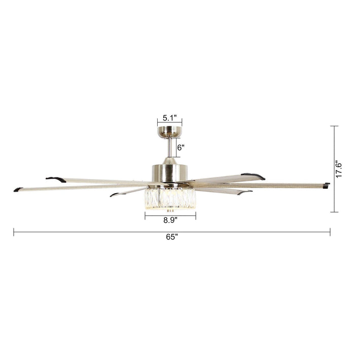 65" Modern Brushed Nickel DC Motor Downrod Mount Reversible Ceiling Fan with Lighting and Remote Control - Sweatfully