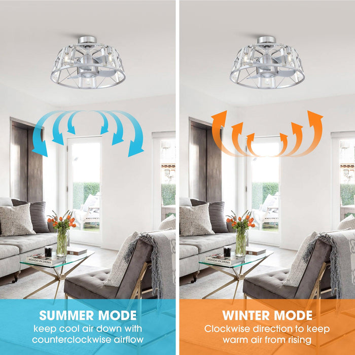 23" Modern Satin Nickel DC Motor Downrod Mount Reversible Fandelier Ceiling Fan with Lighting and Remote Control - Sweatfully