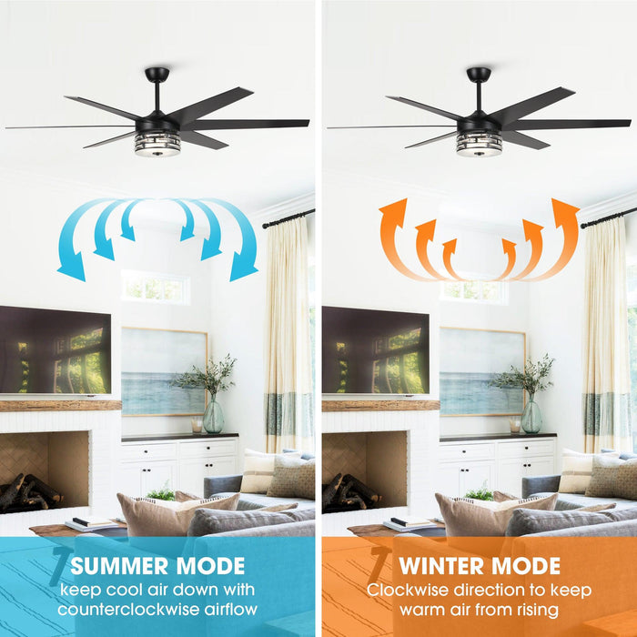 70" Modern DC Motor Downrod Mount Reversible Ceiling Fan with Lighting and Remote Control - Sweatfully