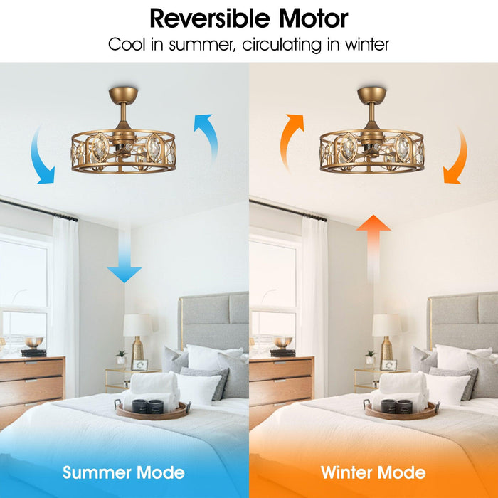 22" Kashmir Modern Glod Reversible Crystal Fandelier Ceiling Fan with Lighting and Remote Control - Sweatfully