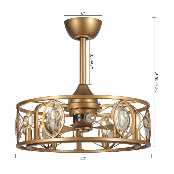 22" Kashmir Modern Glod Reversible Crystal Fandelier Ceiling Fan with Lighting and Remote Control - Sweatfully