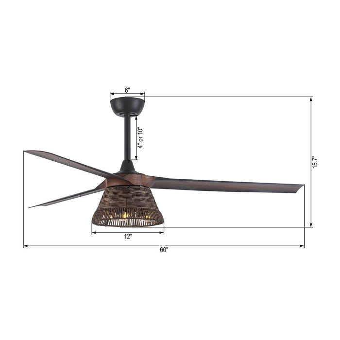 60" Farmhouse Downrod Mount Reversible Ceiling Fan with Lighting and Remote Control - Sweatfully