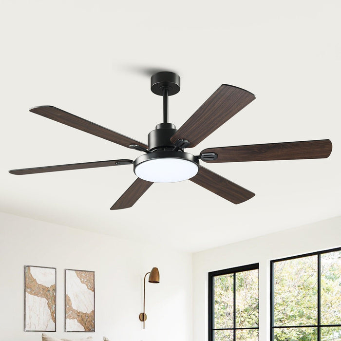 60" Industrial DC Motor Downrod Mount Reversible Ceiling Fan with Lighting and Remote Control - Sweatfully