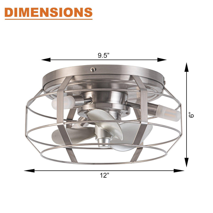 12" Flush Mount Low Profile Caged Small Ceiling Fan with Light and Remote Control - Sweatfully