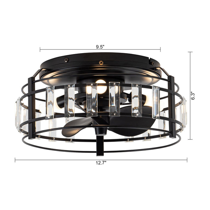 13" Modern DC Motor Flush Mount Reversible Crystal Ceiling Fan with Lighting and Remote Control - Sweatfully