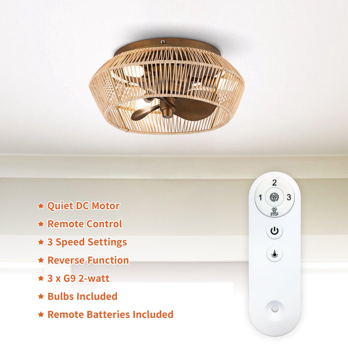 14" Farmhouse DC Motor Flush Mount Reversible Iron Ceiling Fan with LED Lighting and Remote Control - Sweatfully