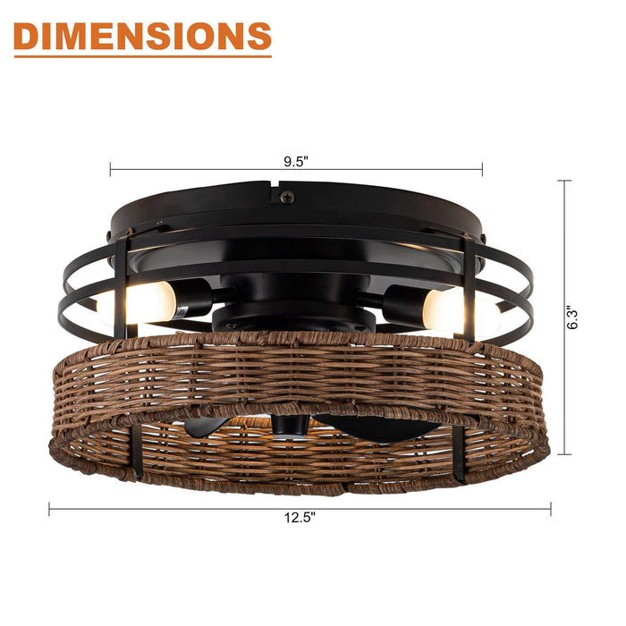 13" Farmhouse Flush Mount Reversible Ceiling Fan with Lighting and Remote Control - Sweatfully