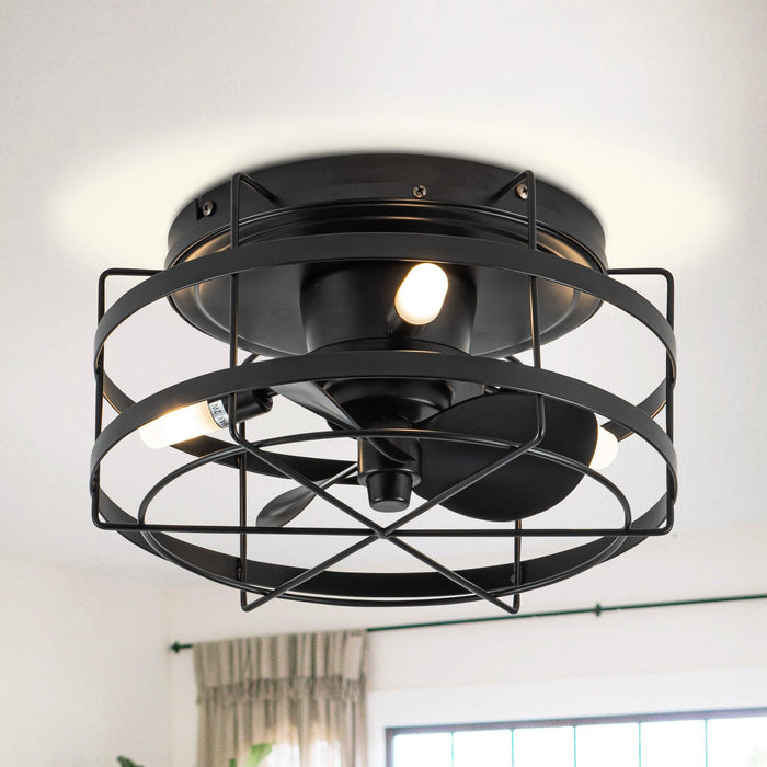 13" Madurai Farmhouse Flush Mount Reversible Ceiling Fan with Lighting and Remote Control - Sweatfully