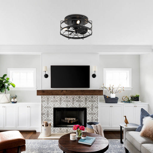 13" Madurai Farmhouse Flush Mount Reversible Ceiling Fan with Lighting and Remote Control - Sweatfully