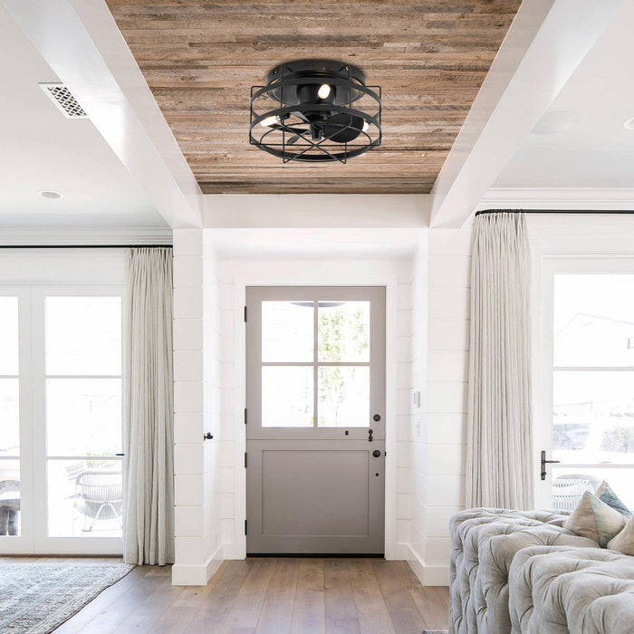 13" Madurai Farmhouse Flush Mount Reversible Ceiling Fan with Lighting and Remote Control - Sweatfully