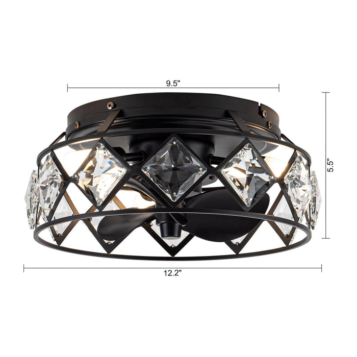 13" Srinager Modern DC Motor Flush Mount Reversible Crystal Ceiling Fan with Lighting and Remote Control - Sweatfully
