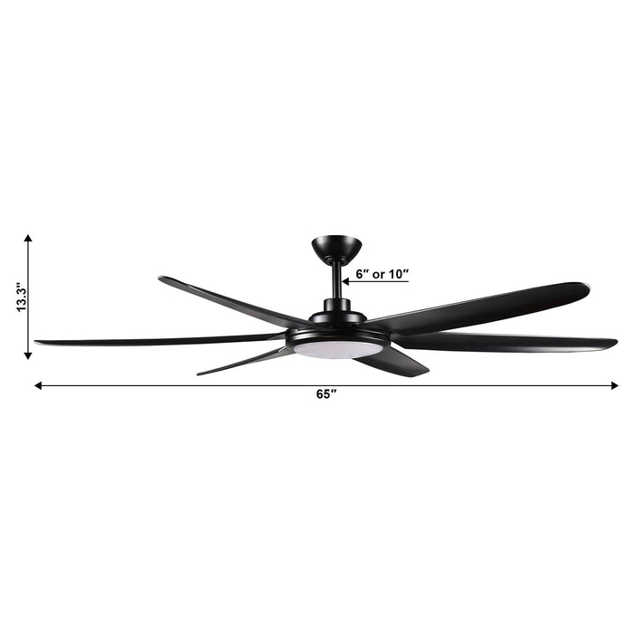 65" Industrial DC Motor Downrod Mount Ceiling Fan with Lighting and Remote Control - Sweatfully