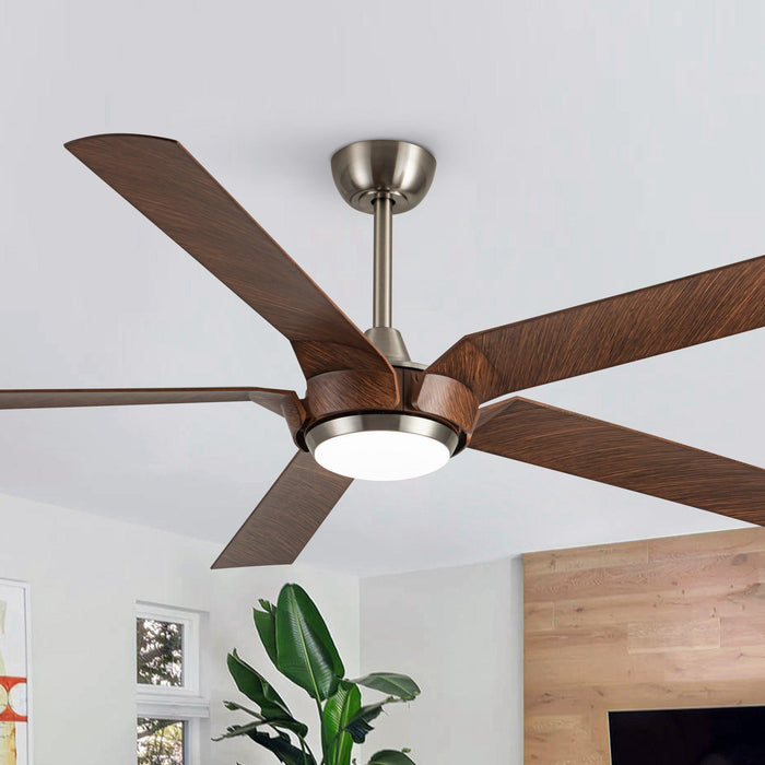 65" Fury Farmhouse DC Motor Downrod Mount Ceiling Fan with Lighting and Remote Control - Sweatfully