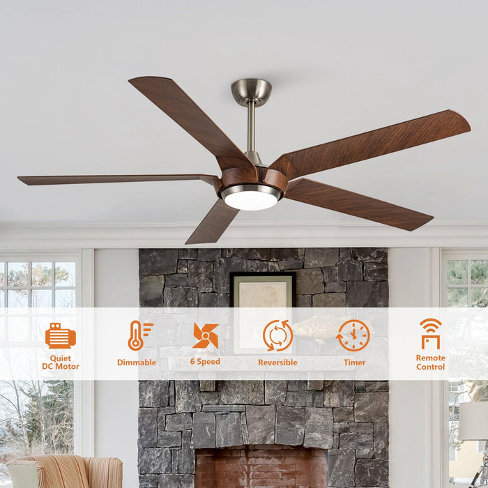 65" Fury Farmhouse DC Motor Downrod Mount Ceiling Fan with Lighting and Remote Control - Sweatfully
