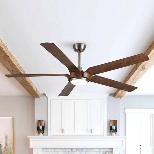 65" Fury Farmhouse DC Motor Downrod Mount Ceiling Fan with Lighting and Remote Control - Sweatfully