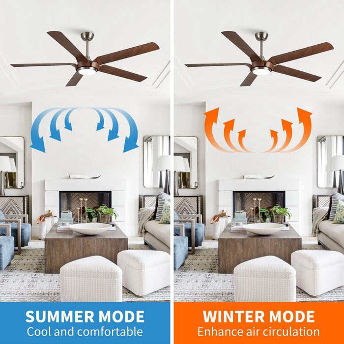 65" Fury Farmhouse DC Motor Downrod Mount Ceiling Fan with Lighting and Remote Control - Sweatfully
