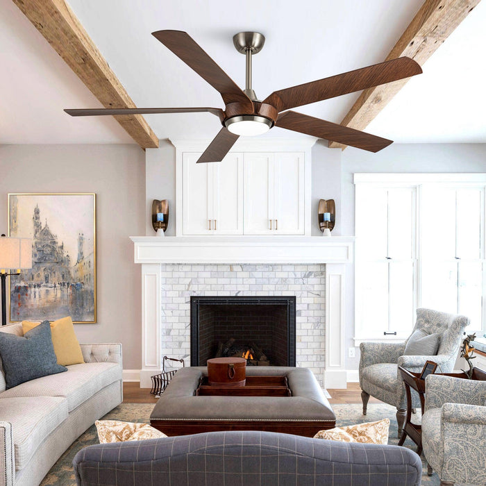65" Fury Farmhouse DC Motor Downrod Mount Ceiling Fan with Lighting and Remote Control - Sweatfully