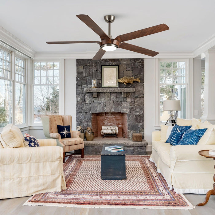 65" Fury Farmhouse DC Motor Downrod Mount Ceiling Fan with Lighting and Remote Control - Sweatfully