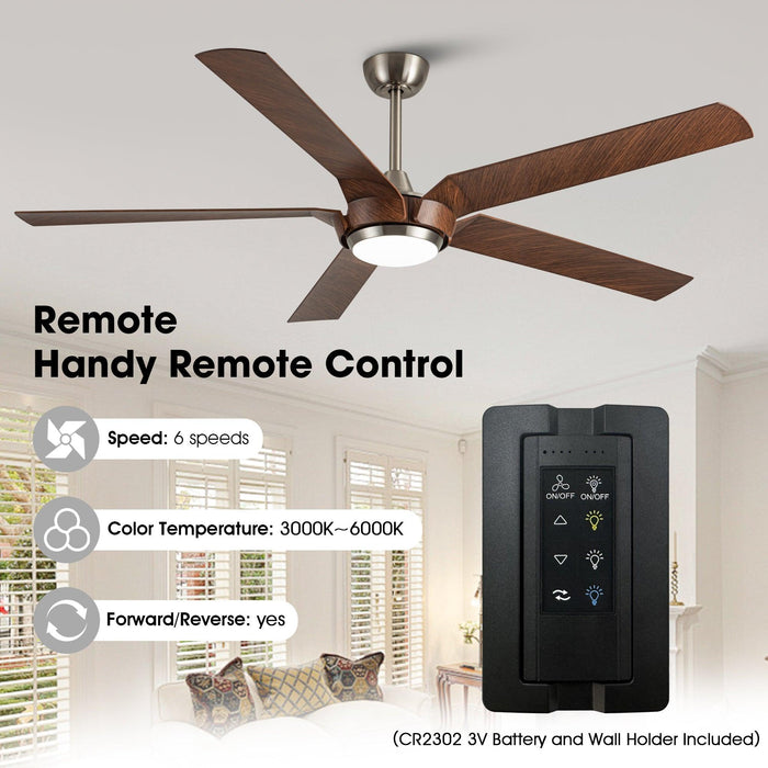 65" Fury Farmhouse DC Motor Downrod Mount Ceiling Fan with Lighting and Remote Control - Sweatfully