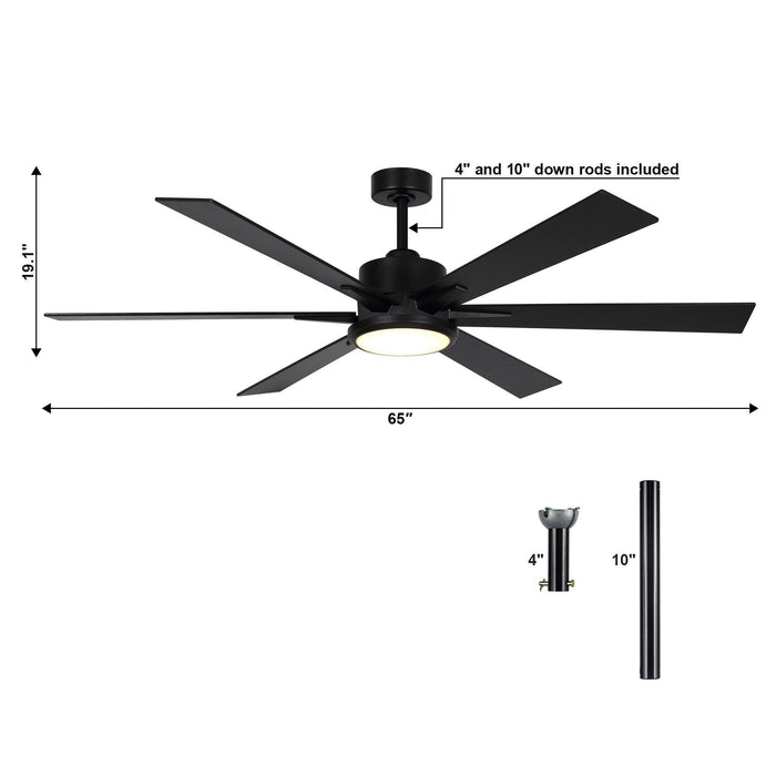 65" Amold Industrial Downrod Mount Ceiling Fan with Lighting and Remote Control - Sweatfully