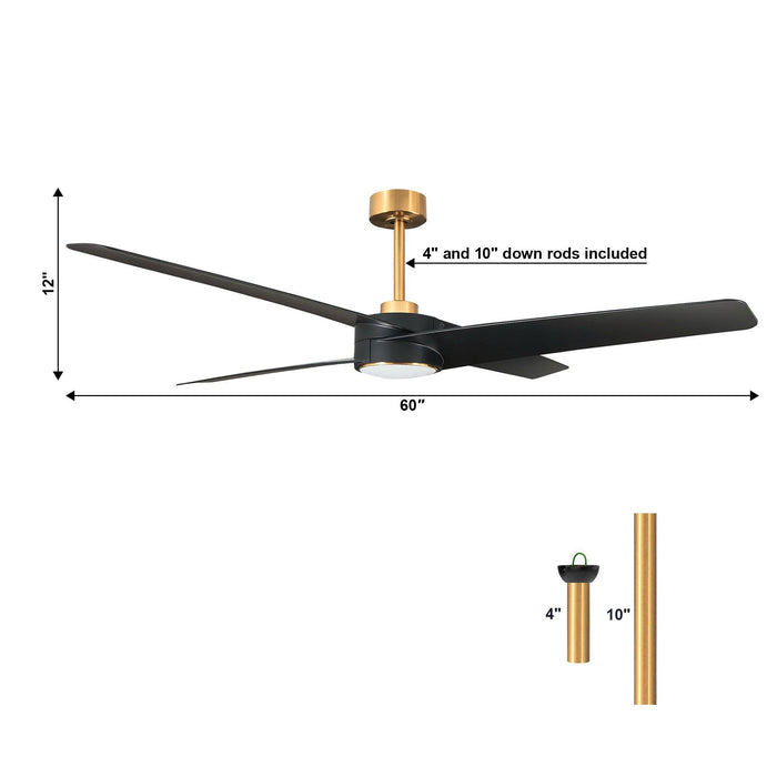 60" Parvez Modern DC Motor Downrod Mount Reversible Ceiling Fan with Lighting and Remote Control - Sweatfully