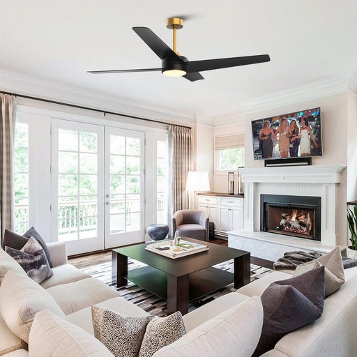 60" Parvez Modern DC Motor Downrod Mount Reversible Ceiling Fan with Lighting and Remote Control - Sweatfully