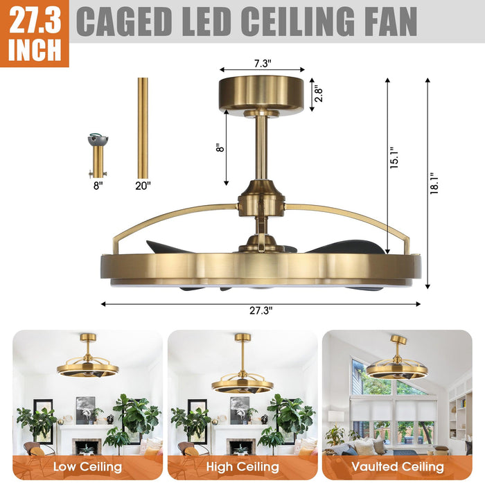 27" Arthur Industrial DC Motor Downrod Mount Ceiling Fan with Lighting and Remote Control - Sweatfully