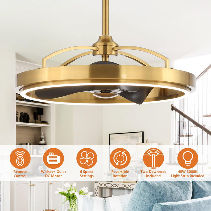 27" Arthur Industrial DC Motor Downrod Mount Ceiling Fan with Lighting and Remote Control - Sweatfully