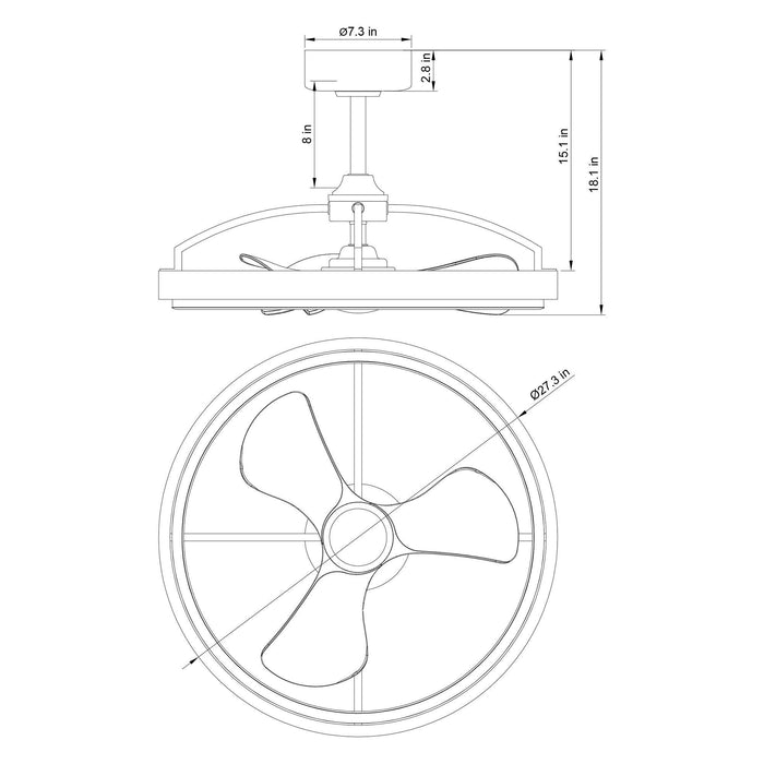 27" Arthur Industrial DC Motor Downrod Mount Ceiling Fan with Lighting and Remote Control - Sweatfully