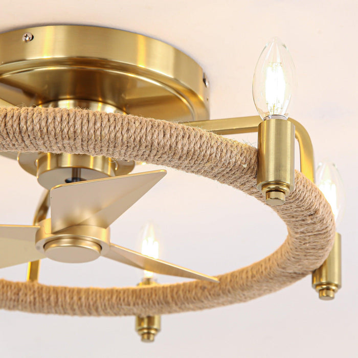 20" Flush Mount Golden Ceiling Fan with Light and Remote Control - Sweatfully