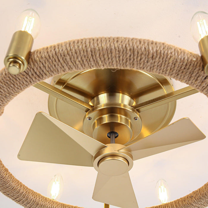 20" Flush Mount Golden Ceiling Fan with Light and Remote Control - Sweatfully