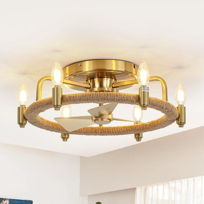20" Flush Mount Golden Ceiling Fan with Light and Remote Control - Sweatfully