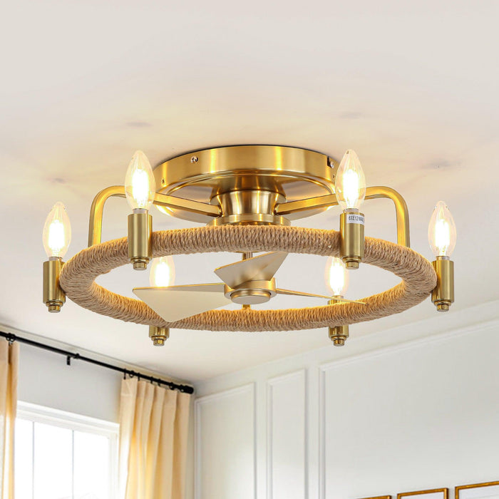 20" Flush Mount Golden Ceiling Fan with Light and Remote Control - Sweatfully