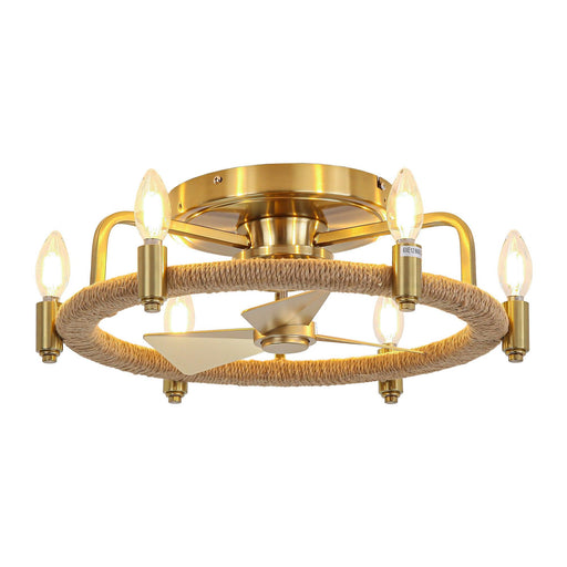 20" Flush Mount Golden Ceiling Fan with Light and Remote Control - Sweatfully