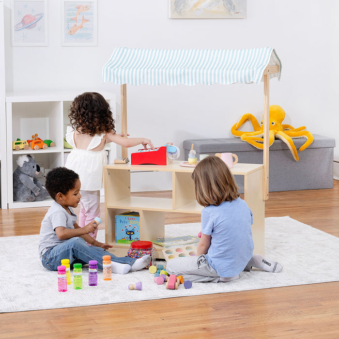 Holly Wooden Market Stand – Kids’ Pretend Play Shop & Display Shelf - Sweatfully