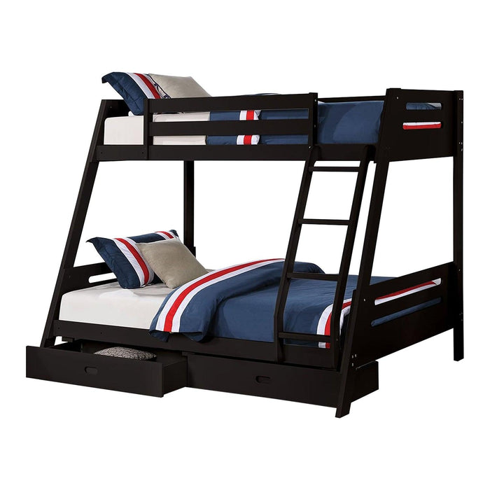 Solid Wood Twin / Full Bunk Bed with Reversible Angled Ladder and Underbed Drawers - Sweatfully