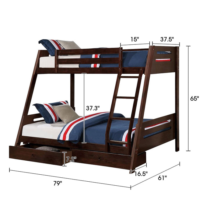 Solid Wood Twin / Full Bunk Bed with Reversible Angled Ladder and Underbed Drawers - Sweatfully