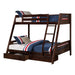 Solid Wood Twin / Full Bunk Bed with Reversible Angled Ladder and Underbed Drawers - Sweatfully