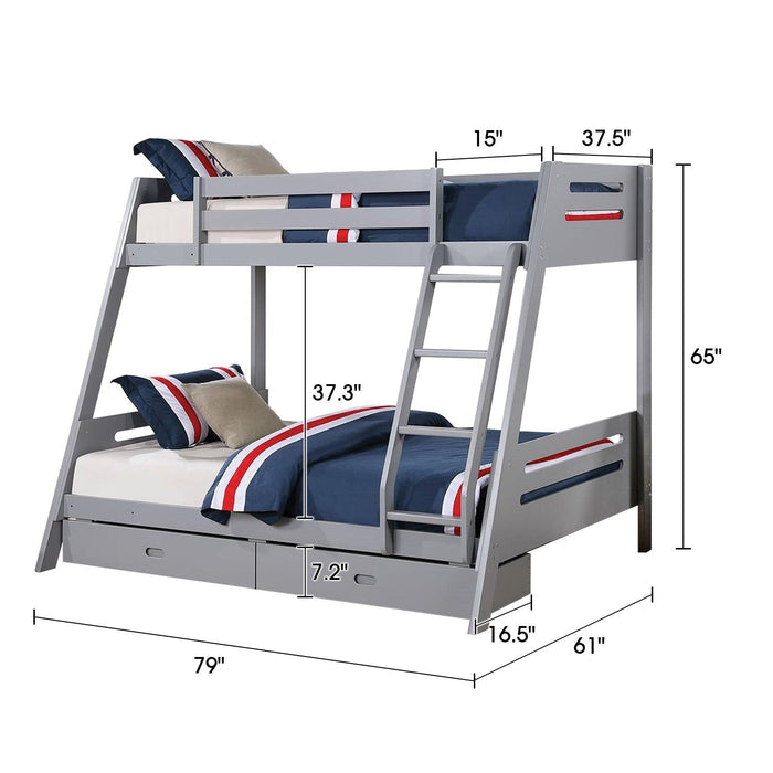 Solid Wood Twin / Full Bunk Bed with Reversible Angled Ladder and Underbed Drawers - Sweatfully