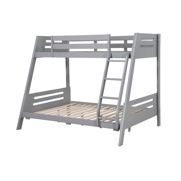 Solid Wood Twin / Full Bunk Bed with Reversible Angled Ladder and Underbed Drawers - Sweatfully