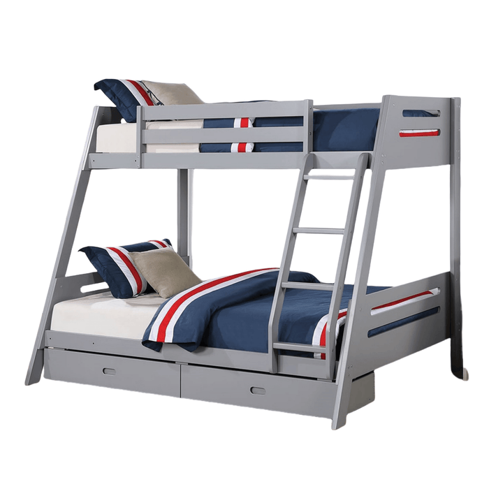 Solid Wood Twin / Full Bunk Bed with Reversible Angled Ladder and Underbed Drawers - Sweatfully