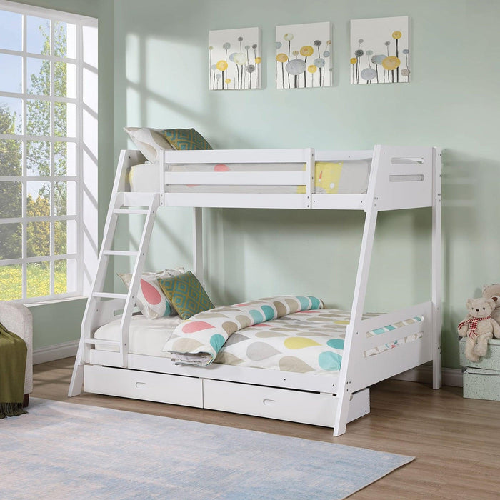 Solid Wood Twin / Full Bunk Bed with Reversible Angled Ladder and Underbed Drawers - Sweatfully