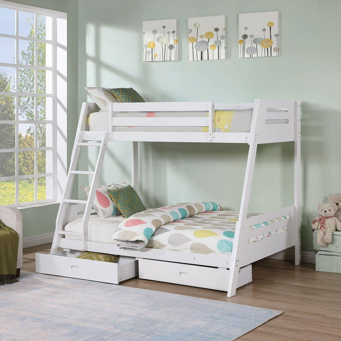Solid Wood Twin / Full Bunk Bed with Reversible Angled Ladder and Underbed Drawers - Sweatfully