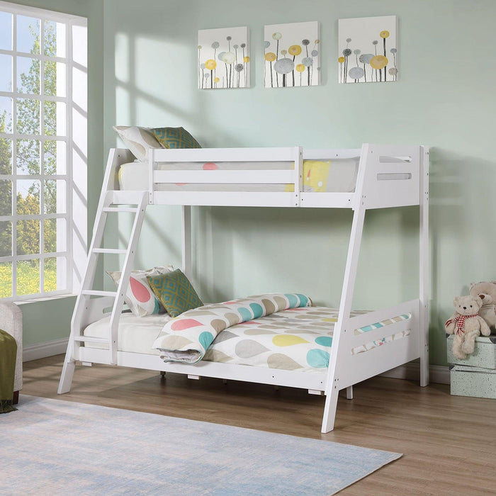 Solid Wood Twin / Full Bunk Bed with Reversible Angled Ladder and Underbed Drawers - Sweatfully